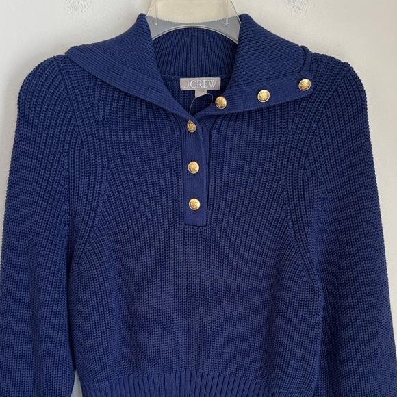 J. Crew Women’s Ribbed cotton button collar navy gold chunky knit boxy XXS NWT - Picture 3 of 12